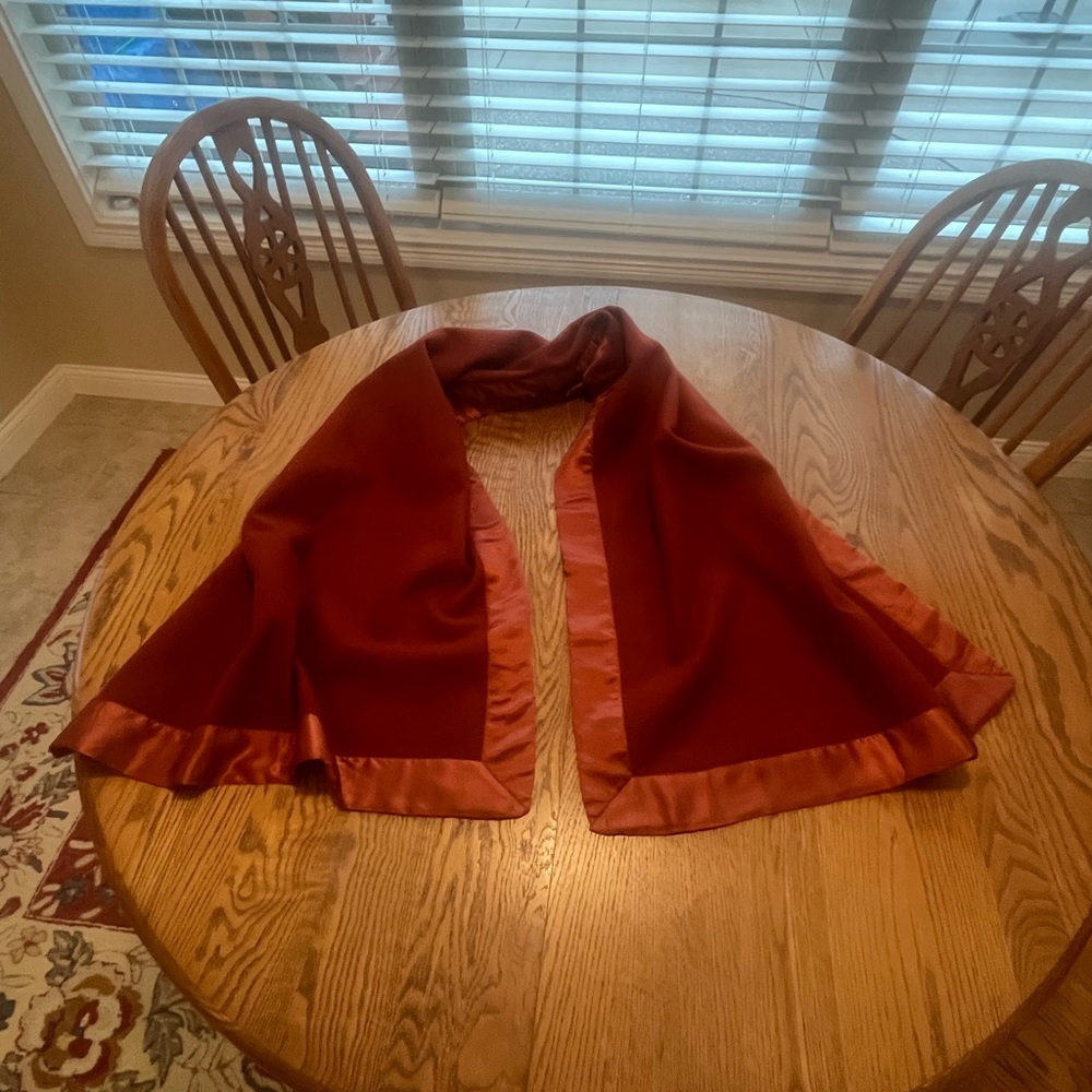 Mukunda Imports Oversize Burnt Orange Wool/Silk Scarf Wrap Wide Ribbon Trim